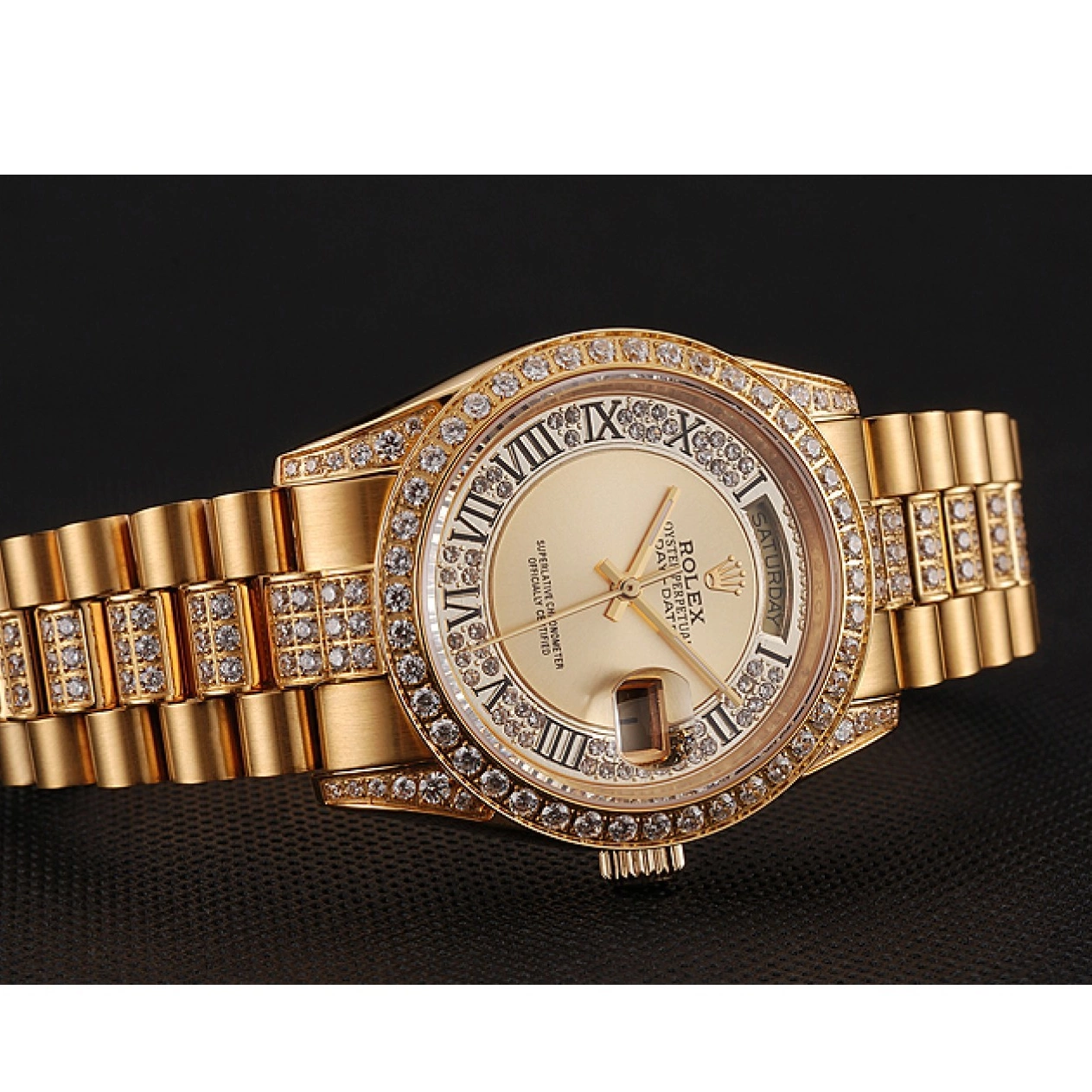 AAA Replica Watches Dial Gold Bracelet Diamond Gold Diamond Pave Swiss 1453954 Rolex Day-Date 0724
